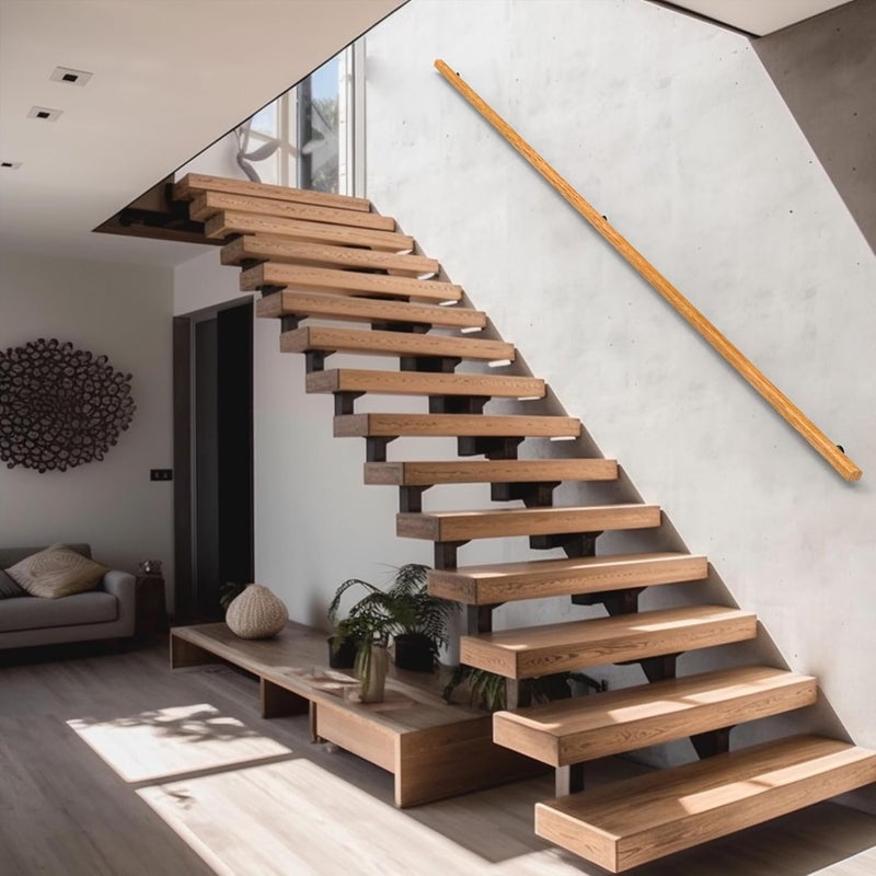 YEOOE 6FT Wood Stair Handrails Wall Mount, Hand Railings for Stairs Indoor Outdoor, Non-Slip Staircase Handrail for Corridor, Lofts, Patio, Kindergarten Guardrail (Size: 6ft) - Image 5